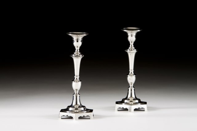 Two Portuguese silver romantic candlesticks. 