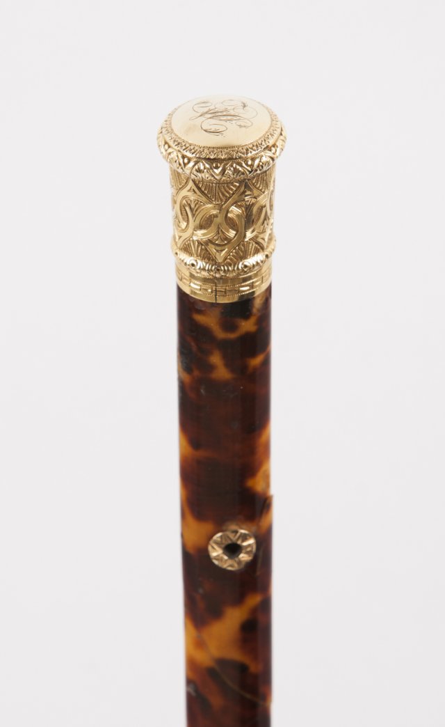A tortoiseshell and gold cane