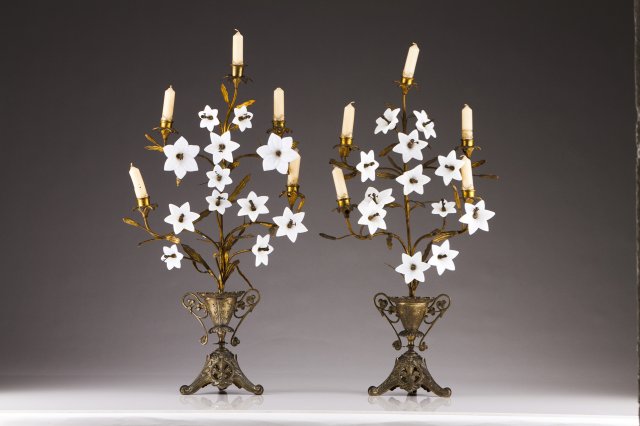 A pair of five-light candelabra
