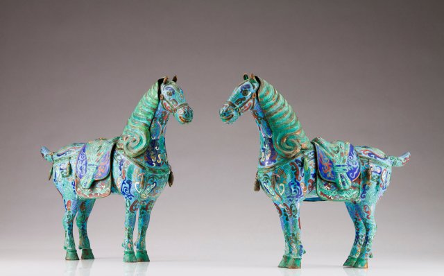 A pair of late 19th, early 20th century Chinese cloisonné sculptures